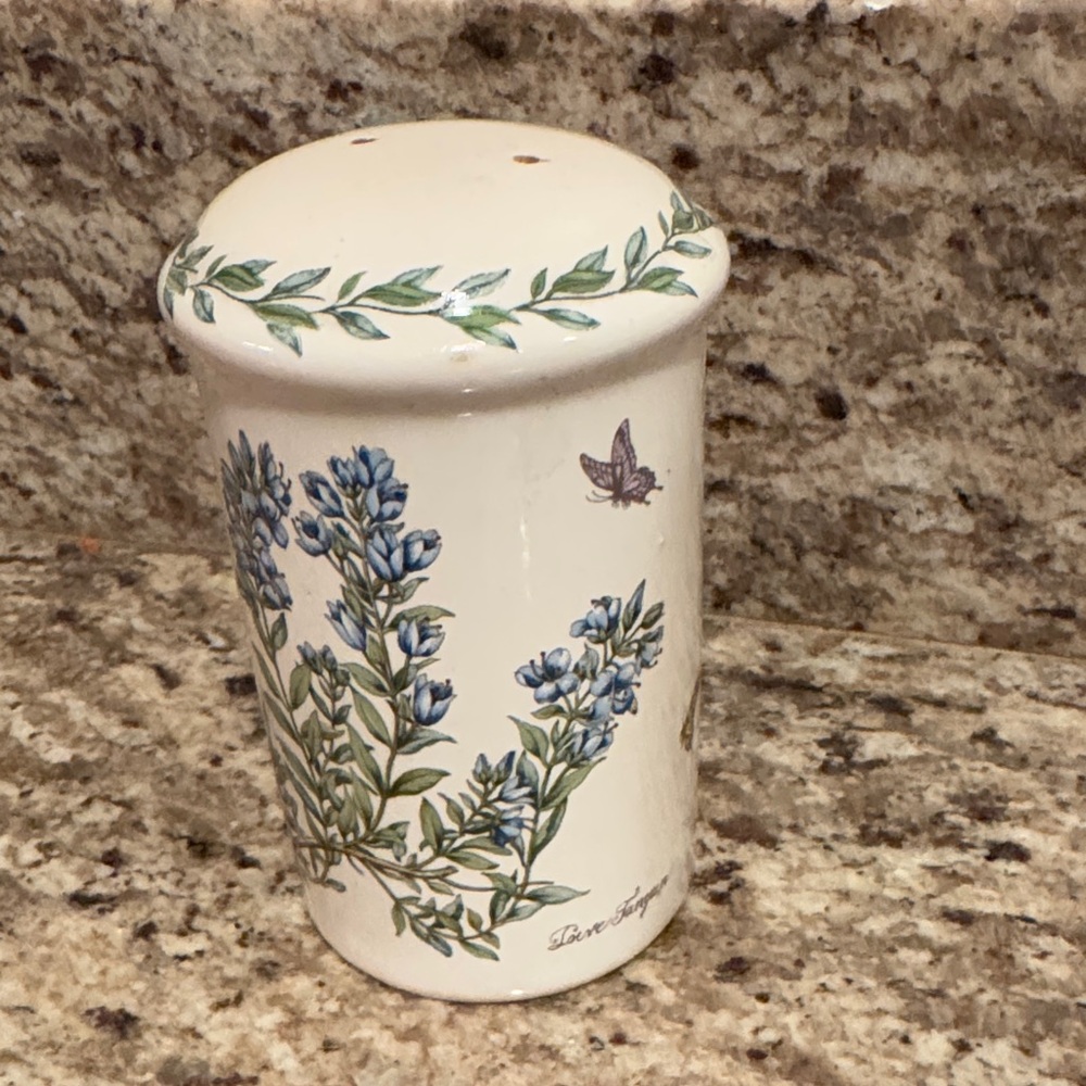 Floral Ceramic Salt Shaker with Blue Wildflower Design